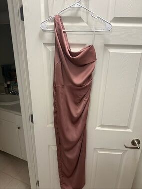 SHEIN One-Shoulder Satin Dress in Dusty Rose
